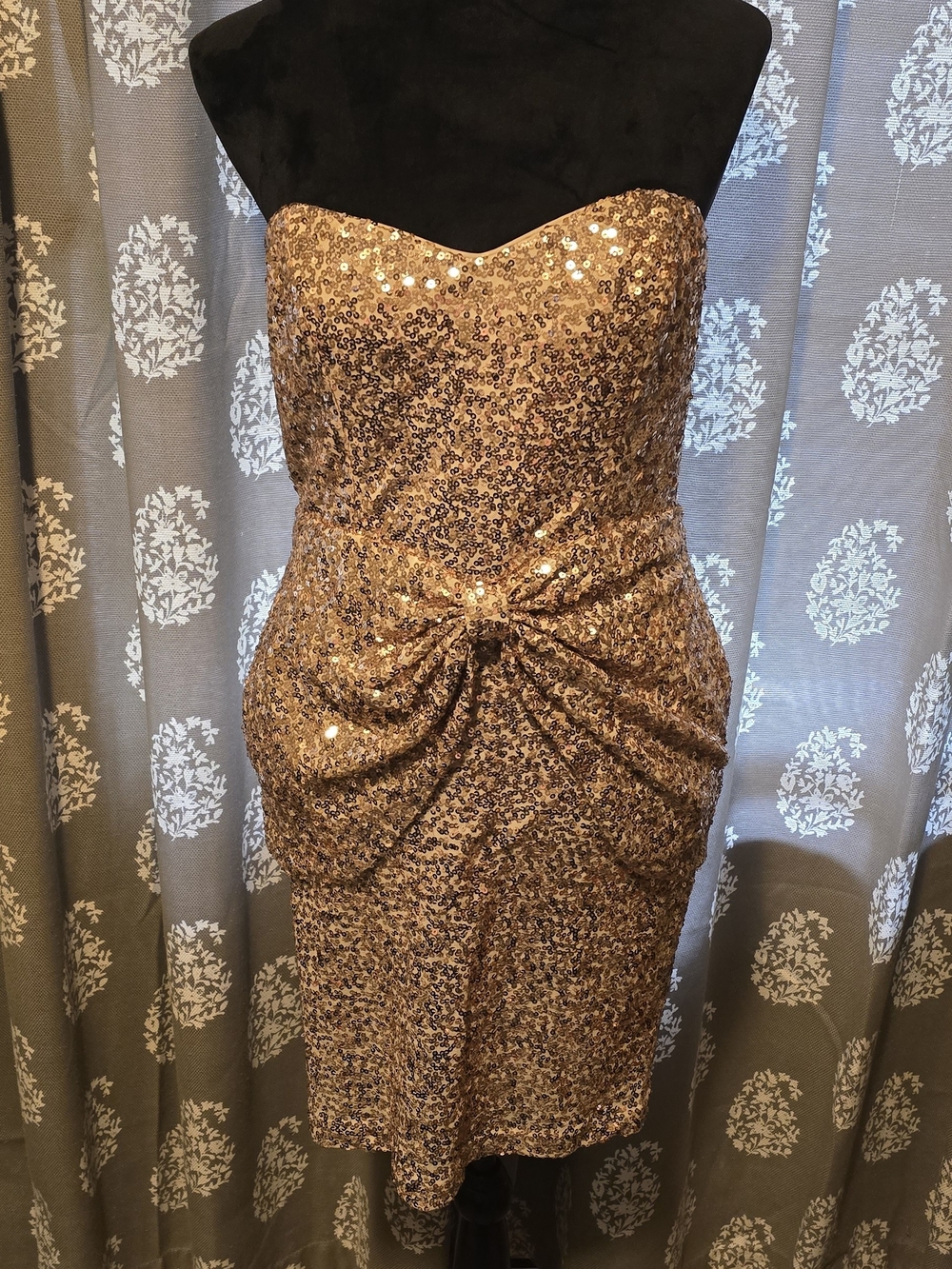 Badgley Mischka Mark & James Rose Gold Strapless Sequin Bow Dress Size 8